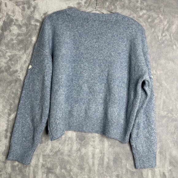 Threaded Leaf‎ Star Sweater Womens S Blue White Knit Boxy Oversized Crop - Picture 2 of 8